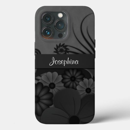 Gothic Zwart en Grijs Hibiscus Bloemen Case-Mate iPhone Case (Achterkant)