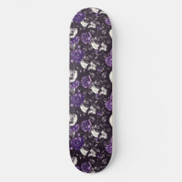 Gothic Zwart en Paarse Skulls Rozen Skateboard