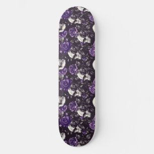 Gothic Zwart en Paarse Skulls Rozen Skateboard
