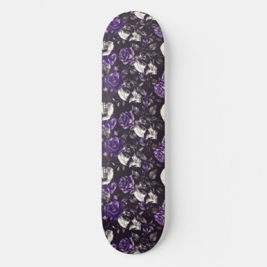 Gothic Zwart en Paarse Skulls Rozen Skateboard (Voorkant)