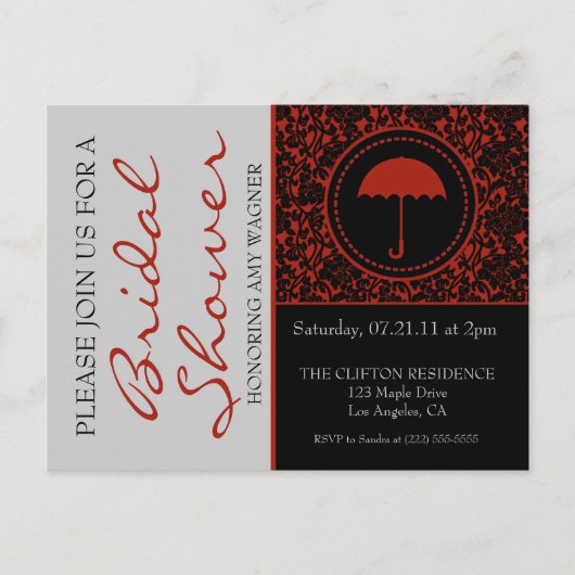 Gothic zwart en rood bloeien Vrijgezellenfeest Uitnodiging Briefkaart (Voorkant)