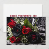 Gothic Zwart en Rood Rozen Boeket Valentijn Feestdagenkaart (Voorkant / Achterkant)