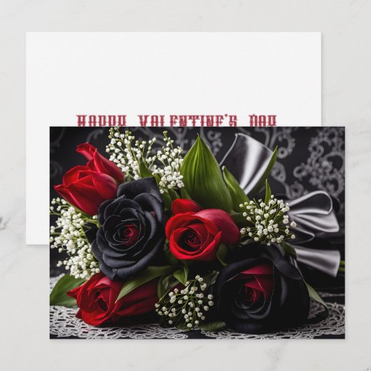 Gothic Zwart en Rood Rozen Boeket Valentijn Feestdagenkaart (Voorkant / Achterkant)