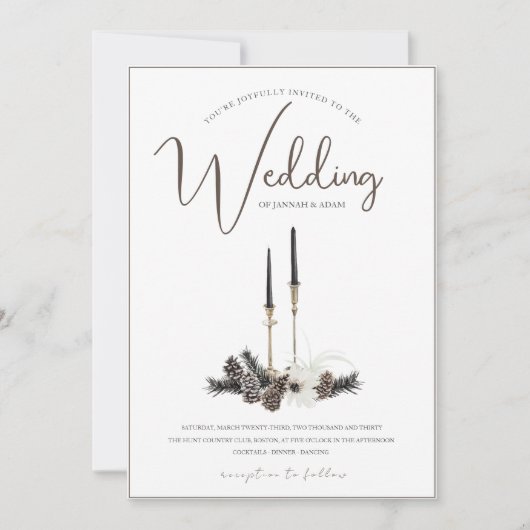 Gothic Zwart en Wit Kerstkaarsen Bruiloft Kaart (Voorkant)