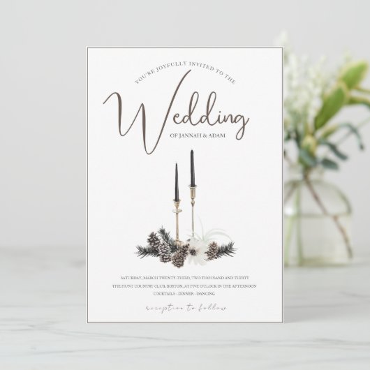 Gothic Zwart en Wit Kerstkaarsen Bruiloft Kaart (Staand voorkant)