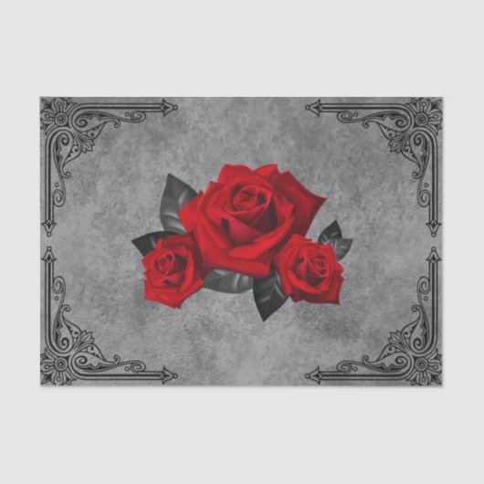 Gothic Zwart en Wit Rose Tissue Papier (Voorkant)