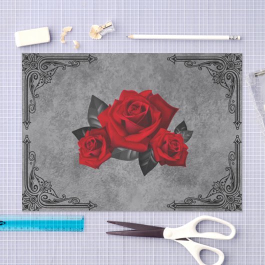 Gothic Zwart en Wit Rose Tissue Papier (Craft)