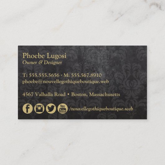Gothic Zwart & Goud Damask Visitekaartje (Achterkant)