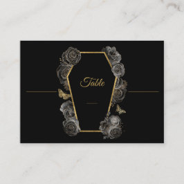 Gothic Zwart & Goud Rozen Kist Trouwpatroon Plaatskaartje
