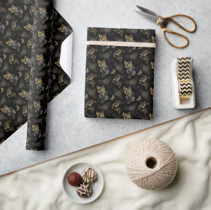 Gothic Zwart & Goud Rozen Vlinders Glitters  Cadeaupapier