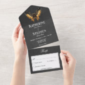 Gothic Zwart & Gouden Moth Moody Geen Diner All In One Uitnodiging (Afscheurbaar)