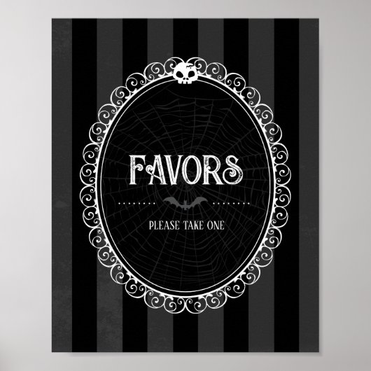 Gothic Zwart & Grijs Skull Party Favor Sign Poster (Voorkant)