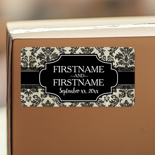 Gothic Zwart Kant en Perkament Bruiloft Jubileum Etiket