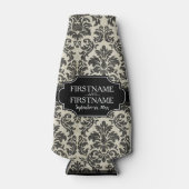 Gothic Zwart Kant en Perkament Bruiloft Jubileum Flesjeskoeler (Voorkant)