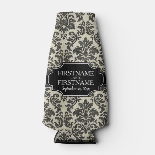 Gothic Zwart Kant en Perkament Bruiloft Jubileum Flesjeskoeler (Voorkant)