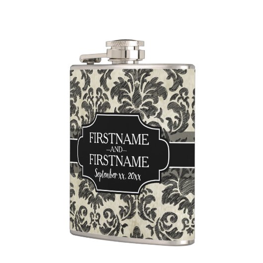 Gothic Zwart Kant en Perkament Bruiloft Jubileum Heupfles (Links)