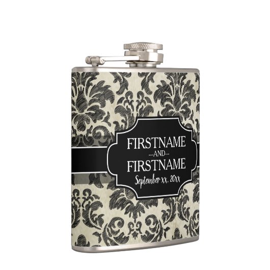 Gothic Zwart Kant en Perkament Bruiloft Jubileum Heupfles (Rechts)