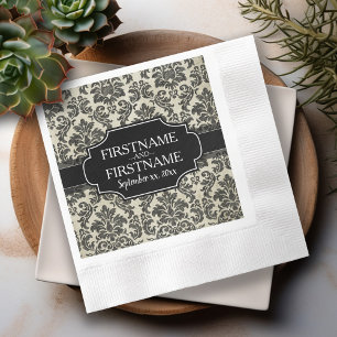 Gothic Zwart Kant en Perkament Bruiloft Jubileum Servetten