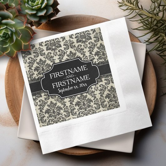 Gothic Zwart Kant en Perkament Bruiloft Jubileum Servetten