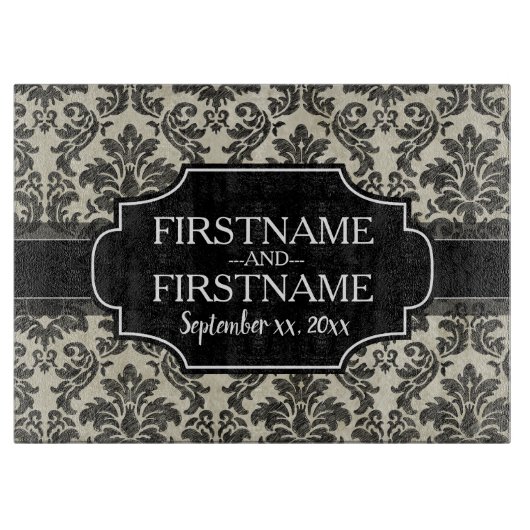 Gothic Zwart Kant en Perkament Bruiloft Jubileum Snijplank (Voorkant)