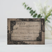 Gothic Zwart Kant Rustieke Burlap RSVP-kaart RSVP Kaartje (Staand voorkant)