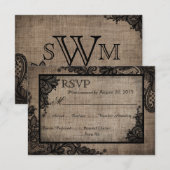 Gothic Zwart Kant Rustieke Burlap RSVP-kaart RSVP Kaartje (Voorkant / Achterkant)