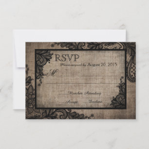 Gothic Zwart Kant Rustieke Burlap RSVP-kaart RSVP Kaartje