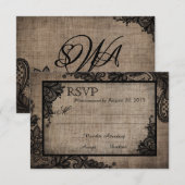 Gothic Zwart Kant Rustieke Burlap RSVP-kaart RSVP Kaartje (Voorkant / Achterkant)