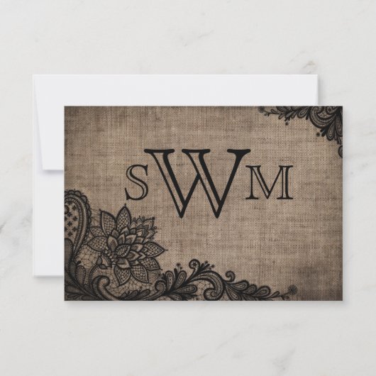 Gothic Zwart Kant Rustieke Burlap RSVP-kaart RSVP Kaartje (Achterkant)