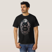 Gothic zwart Kat en Maan Tshirt (Voorkant volledig)
