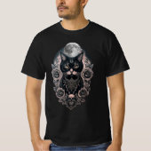 Gothic zwart Kat en Maan Tshirt (Voorkant)