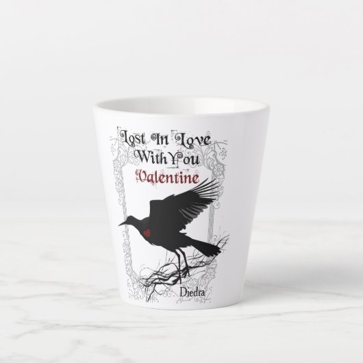 Gothic Zwart Kraai en Kant Valentijn Latte Cup Latte Mok (Voorkant)