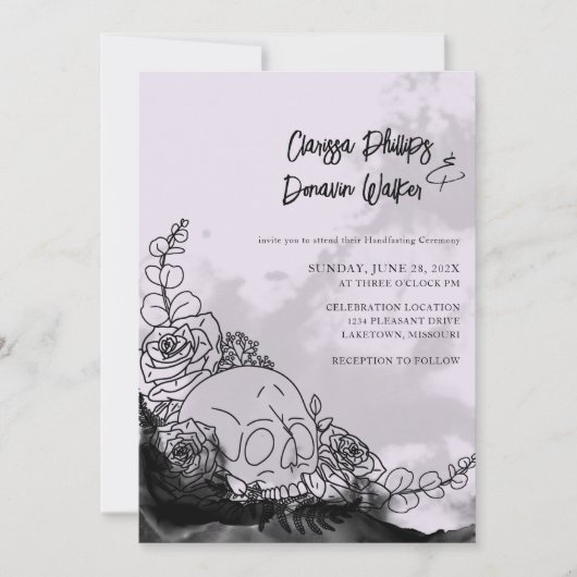 Gothic Zwart & Lavendel Schedel Rozen Handvasten Kaart (Voorkant)