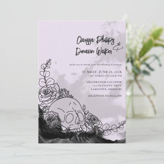 Gothic Zwart & Lavendel Schedel Rozen Handvasten Kaart (Staand voorkant)