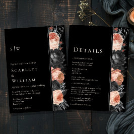 Gothic  zwart monogram bruiloft alles in één kaart