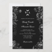 Gothic zwart monogram maan crest bruiloft foto kaart (Voorkant)