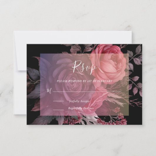 Gothic Zwart Moody Donker Bloemen Bruiloft RSVP Kaartje (Voorkant)
