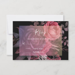 Gothic Zwart Moody Donker Bloemen Bruiloft RSVP Kaartje