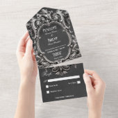 Gothic Zwart Moody Victoriaans Lijst Geen Diner All In One Uitnodiging (Afscheurbaar)