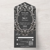 Gothic Zwart Moody Victoriaans Lijst QR Code All In One Uitnodiging (Binnen)