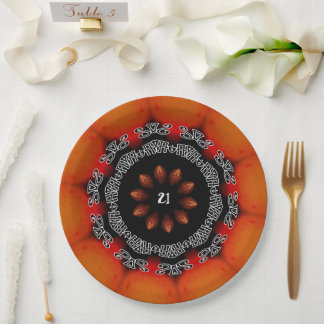 Gothic Zwart & Oranje Kaleidoscoop Verjaardagsjaar Papieren Bordje