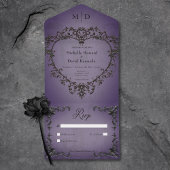 Gothic Zwart & Paarse filigraan hart geen diner All In One Uitnodiging