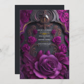 Gothic zwart Paarse Roos Halloween bruiloft Kaart (Voorkant / Achterkant)