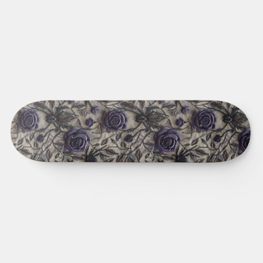 Gothic Zwart Paarse Rozen en Spinnen Skateboard (Horizontaal)