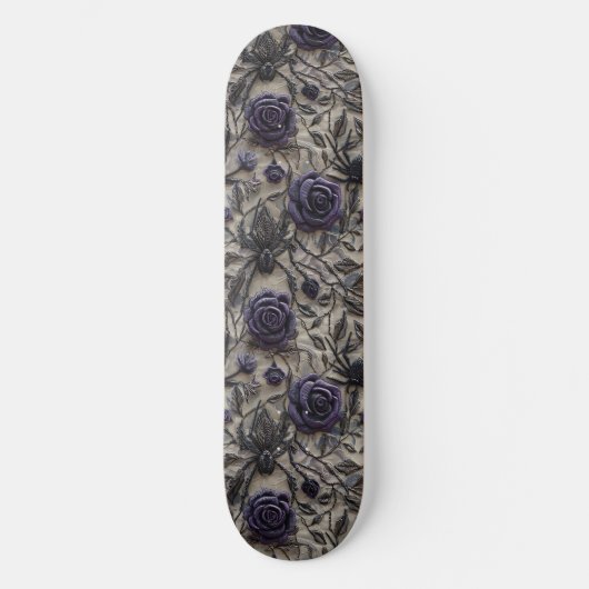 Gothic Zwart Paarse Rozen en Spinnen Skateboard (Voorkant)