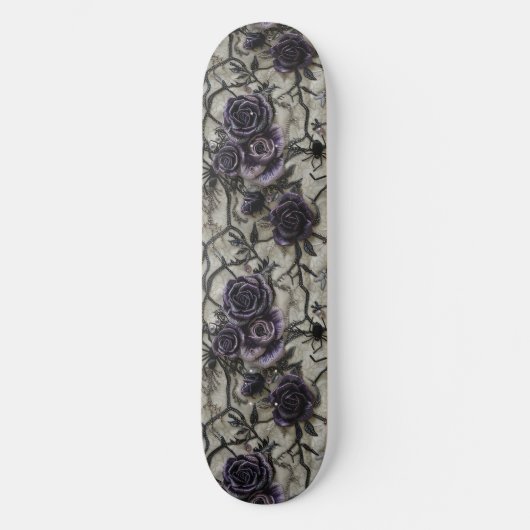 Gothic Zwart Paarse Rozen en Spinnen Skateboard (Voorkant)