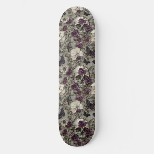 Gothic Zwart Paarse Rozen Skulls Moths Skateboard (Voorkant)