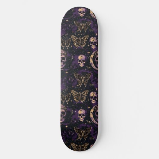 Gothic zwart Paarse schedels motten maan skateboar Persoonlijk Skateboard (Voorkant)