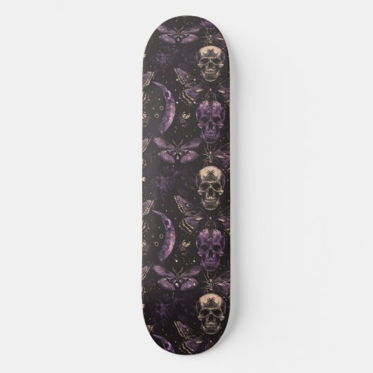 Gothic zwart Paarse schedels motten maan skateboar Persoonlijk Skateboard (Voorkant)