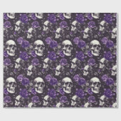Gothic zwart Paarse schedels Rozen inpakpapier (Vlak)